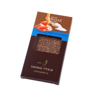 Молочный шоколад с карамелью и морской солью, 32%, 85 гр., 7 шт. в шоу-боксе, 6 боксов в транспортном коробе.