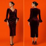 Роскошное Бордовое Миди-Платье из Эластичного Бархата (Из серии "Бархатные ткани")