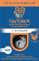 Корм сухой для кошек стеризизованных Световеж, с курицей 0,5 кг.