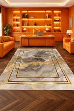 Imperial Luxe Мраморный Ковер с Золотыми Акцентами — 200x500 см
