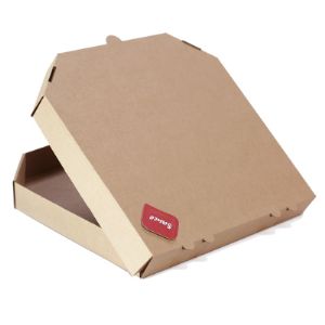 Коробка для пиццы и пирогов с держателями для соусов, буро-бурый картон