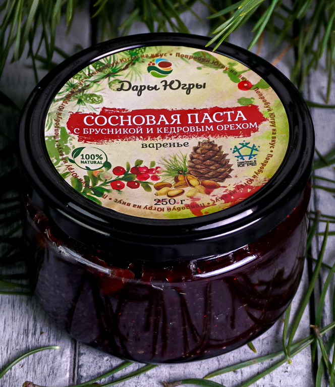 Сосновая паста из молодых сосновых шишек с лесной брусникой и кедровым орехом / ДАРЫ-ЮГРЫ-ХМАО / 250 гр