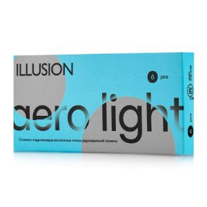 ILLUSION aero light– ”дышащие” силикон-гидрогелевые контактные линзы двухнедельной замены. Высокая степень пропускания кислорода за счет материала, который эффективно переносит кислород к роговице. Контактные линзы спроектированы с использованием современных технологий, что обеспечивает постоянное увлажнение и высокий уровень пропускания кислорода. Технология обработки поверхности обеспечивает улучшенную смачиваемость линзы и комфорт на весь день. Асферическому дизайн линзы ILLUSION aero light обеспечивают чёткое зрение даже при низкой освещенности