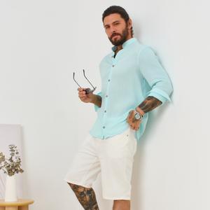 Мужская рубашка из натурального муслина. Легкая, дышащая и комфортная. 
Шьем под ключ или на давальческой основе.