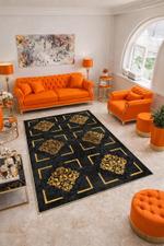 Императорский роскошный ковёр Noir с золотым орнаментом — 200x500 см