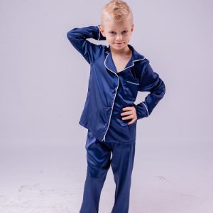 Пижама детская из шелка с брюками и рубашкой &#34;Синий&#34;