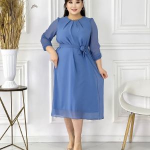 Платье синего цвета 
Материал:креп-шифон
Размеры 50-56