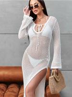 Платье пляжное вязаное туника на купальник сетка knittunikadress