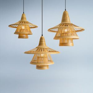 Подвесные бамбуковые светильники KARIMATA ручной работы. Разные размеры от 40 до 50 см в диаметре.