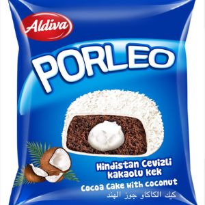 &#34;Porleo&#34; кекс с какао и кремом, покрытый белой глазурью и кокосовой стружкой 50g x24x6