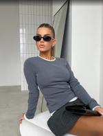 Лонгслив женский Alesta Bis Лонгслив в рубчик Лонгслив серо-синий