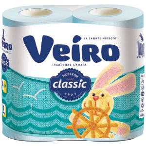 Бумага туалетная VEIRO CLASSIC Морской бриз, 2-сл, 4шт/уп (12) 5С24г - 33р