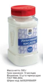 Лимонная кислота Трапеза, НПК, 500 г с дозатором 10 шт/кор Трапеза 4605209006059