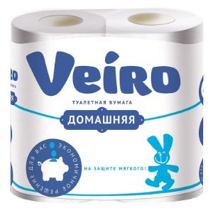 Туалетная бумага VEIRO Домашняя, 2-сл, 4шт/уп (12) 1с24 -29р