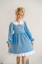 Платье для девочки из микровельвета с воротничком 92-134 р PK4_BLUE