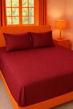 Постельный комплект из хлопкового сатина с полоской (бордовый) — Коллекция Элегантного Комфорта