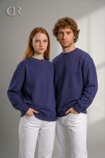 Свитшот оверсайз унисекс DR Blueberry, базовый свитшот мужской и женский, плотный премиум футер 3-нитка пенье, хлопок, толстовка без капюшона, лимитированная серия