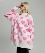 Свитер "Розовые сердечки" оверсайз