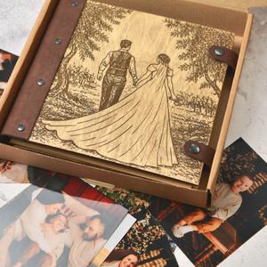 Фотоальбом с деревянной обложкой и кожаным корешком