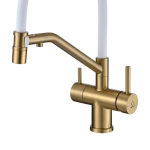 Смеситель для кухни Miyaya 2 в 1 станет стильным и функциональным дополнением вашей рабочей зоны. Модель оснащена гибким изливом с поворотным механизмом, что обеспечивает максимальный комфорт при мытье посуды и заполнении емкостей. Встроенный фильтр для питьевой воды позволит вам наслаждаться чистой и свежей водой прямо из крана.  Смеситель изготовлен из нержавеющей стали и силикона, что гарантирует его долговечность и устойчивость к коррозии.  Керамический картридж обеспечивает плавное управление потоком воды и предотвращает протечки.