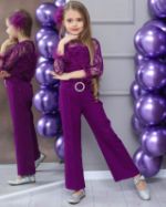 Комплект из блузки и брюк с пряжкой и поясом для девочки Mini Kids