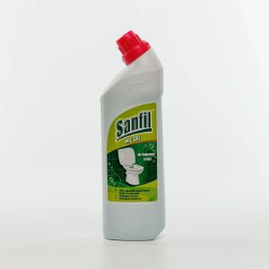 Sanfil WC Gel - чистящее средство для сантехники -Удаляет все виды загрязнений,в том числе известковый налет,плесень,ржавчину с поверхности унитазов,раковин,кафельной плитки,пластика. - Предотвращает образование осадка и ржавчины на длительное время. - Обеспечивает гигиеническую чистоту. Состав: органические и минеральные кислоты,ПАВ,загуститель,краситель,ароматизатор. Срок годности 2 года.