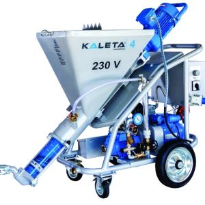 ШТУКАТУРНАЯ СТАНЦИЯ «KALETA 4/230v»
Потребляемая мощность: при пуске 11 кВт, при работе 7,5 кВт.
Наша компания предлагает:
 -пуско-наладочные работы по вводу штукатурной станции в строй;
 -демонстрационный показ по нанесению штукатурной смеси;
 -обучение работе операторов штукатурной станции непосредственно на строительном объекте заказчика.
  -постановка на сервисное обслуживание (при условии использования в работе сухих строительных смесей, гипсовых и цементных, торговой марки «Волма») и ремонт имеющихся на балансе предприятия штукатурных станций.
Технические характеристики:
длина	1580мм
ширина	670мм
высота	1200мм
объем подачи	950мм
общий вес	160 кг
емкость корзины	75 кг
*производительность	25л/мин
макс. давление закачки	30 atm
*расстояние подачи	20 м
двигатель насоса	5,5 кВт / 400 об / мин
компрессор HS-24	300л/мин
водяной насос	230V
Электропитание 	230V 50Гц