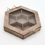Деревянная подарочная коробка с прозрачной крышкой "Шестигранник" 7 секций, КМ-001
