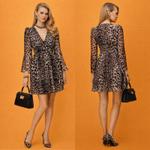 Мини-Платье из Шифона с Леопардовым Принтом