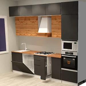 Кухонный гарнитур Аврора 3000 мм, графит/дуб,ЛДСП