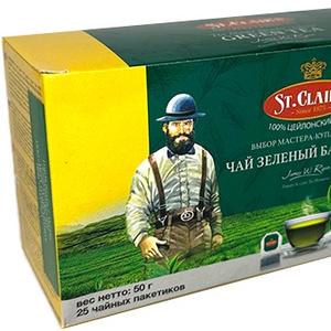 чай зеленый цейлонский байховый мелкий пакетированный St.Clair&#39;s 25 пак. по 2 гр GREEN TEA   страна происх. Шри-Ланка упак.24 шт.
