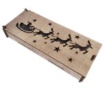 Деревянная подарочная коробка с откидной крышкой новогодняя "Санта с оленями", 4 секции. 1011