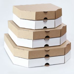 Коробки для пиццы с буро-буром и в бело-буром картона