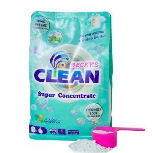 Концентрированный стиральный порошок Becky&#39;s Clean Super Concentrate с нежным ароматом, 1 кг хватает на 30 стирок. Мерная ложна в комплекте. Производство Индия.