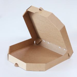 Коробка для пиццы и пирогов с держателями для соусов, буро-бурый картон