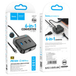 TYPE C-HUB на 6 портов HOCO HB37 (USB3.0/USB2.0*2/HDTV/TYPE C 100W/RG45)