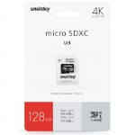 MicroSD Smartbuy6 128 Гб с SD-адаптером 10 класс Pro U3 UHS-I (70⁄90 Mb/s)