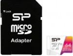 MicroSD Silicon Power 64 Гб с SD-адаптером 10 класс Elite UHS-I V10 A1 (R/W 100⁄30 Mb/s)