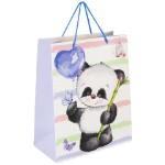 Пакет подарочный (1 штука) 26x13x32 см, ЗОЛОТАЯ СКАЗКА “Lovely Panda”, глиттер, белый с голубым, 608241
