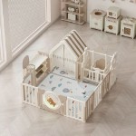 Манеж UNIX Kids DeLuxe House&amp;Storage Camel, 150 x 180 см, с игровым домиком, баскетбольной стойкой, доской для рисования, качелями + место для хранения игрушек