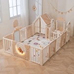 Манеж UNIX Kids DeLuxe House Camel, 180 x 200 см, с баскетбольной стойкой, доской для рисования, ковриком для игр