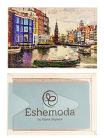 Обложка для одной карточки с принтом Eshemoda  Яркий Амстердам , натуральная кожа