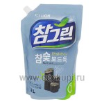 Корейское средство для мытья посуды овощей и фруктов древесный уголь CJ LION Chamgreen Charcoal 1,2 кг мягкая упаковка