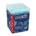 Японские ватные палочки голубые с бумажным стиком Maneki Ocean 150 шт в пластиковом стакане