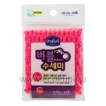 Корейская мочалка сетка для мытья посуды жесткая розовая Inaus Bubble Scrubber 1 шт