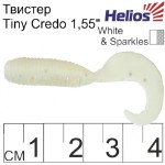 Твистер Helios Тiny Credo 1,55”/4 см, цвет White &amp; Sparkles 12 шт HS-8-002