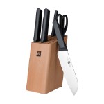 Xiaomi (Mi) Набор стальных ножей (4 ножа + ножницы + деревянная подставка c облицовкой из бука) HuoHou 6-Piece Kitchen Knife Set Lite (HU0057 Black RUS) РУССКАЯ ВЕРСИЯ!!!, черный HU0057 Black RUS