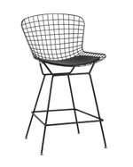 Стул полубарный с низкой спинкой Bertoia черный с черной подушкой