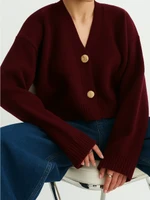 Кардиган укороченный с широким рукавом на пуговицах теплый
