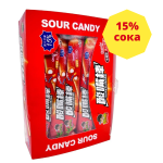 Жевательная конфета кисло-сладкая 15% сока Suanzuibang Candy, со вкусом клубники с молочной начинкой, 15гр. (30шт. в блоке)
